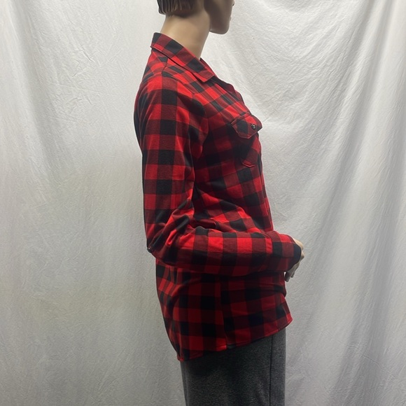 G Collection Womens Black & Red Plaid Long Sleeve Button Down Shirt - Picture 4 of 8